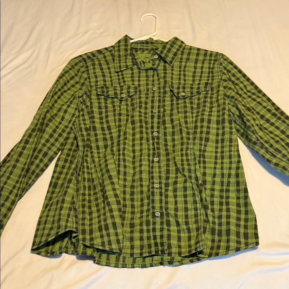 Barn Fly Trading Green Plaid Button-Up Shirt